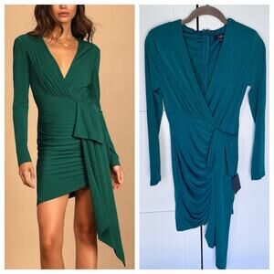 Lulus Green Ruched Long Sleeve Bodycon Dress Womens XS, Formal, Holiday. $59